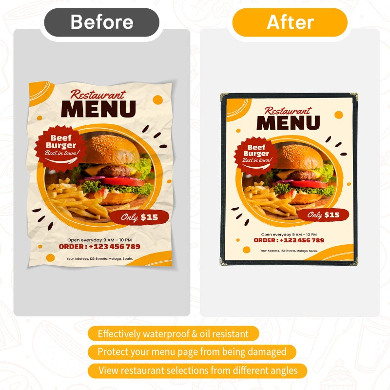 FLK Tech 8.5 x 11 Inch Menu Covers, 10 Pack 1 Page 2 View Menu Holder, Restaurant Menu Cover Fits 8 1/2" x 11" Paper, Double Stitched Restaurant Menu Sleeves, Wine Menu - Image 4